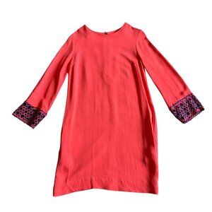 Sandro Paris Coral Shift Dress Eyelet Trim High Neck Size 36 Small Women's